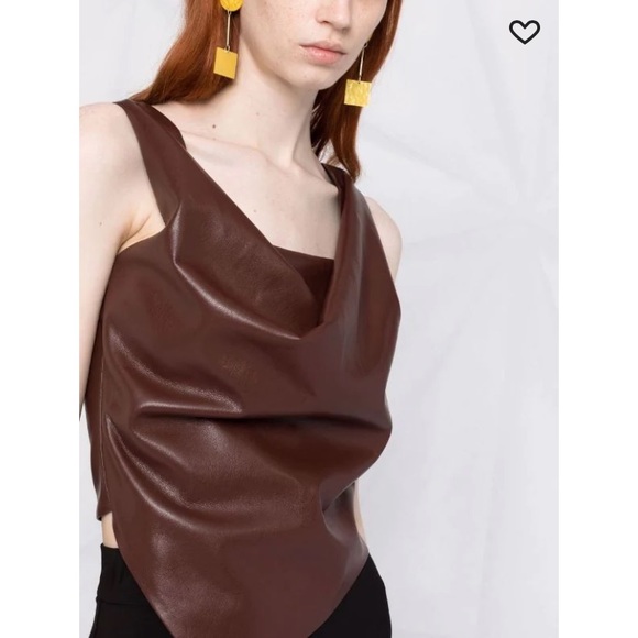 NWT Nanushka Petra Draped Sleeveless Asymmetrical Tank Top Brown Vegan Leather - Picture 2 of 16